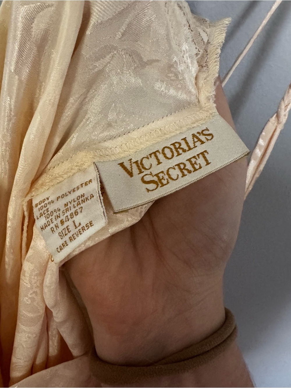 Vintage Victoria’s Secret Gold Label Ivory Satin Lace Nightgown Slip Dress L - Picture 7 of 12